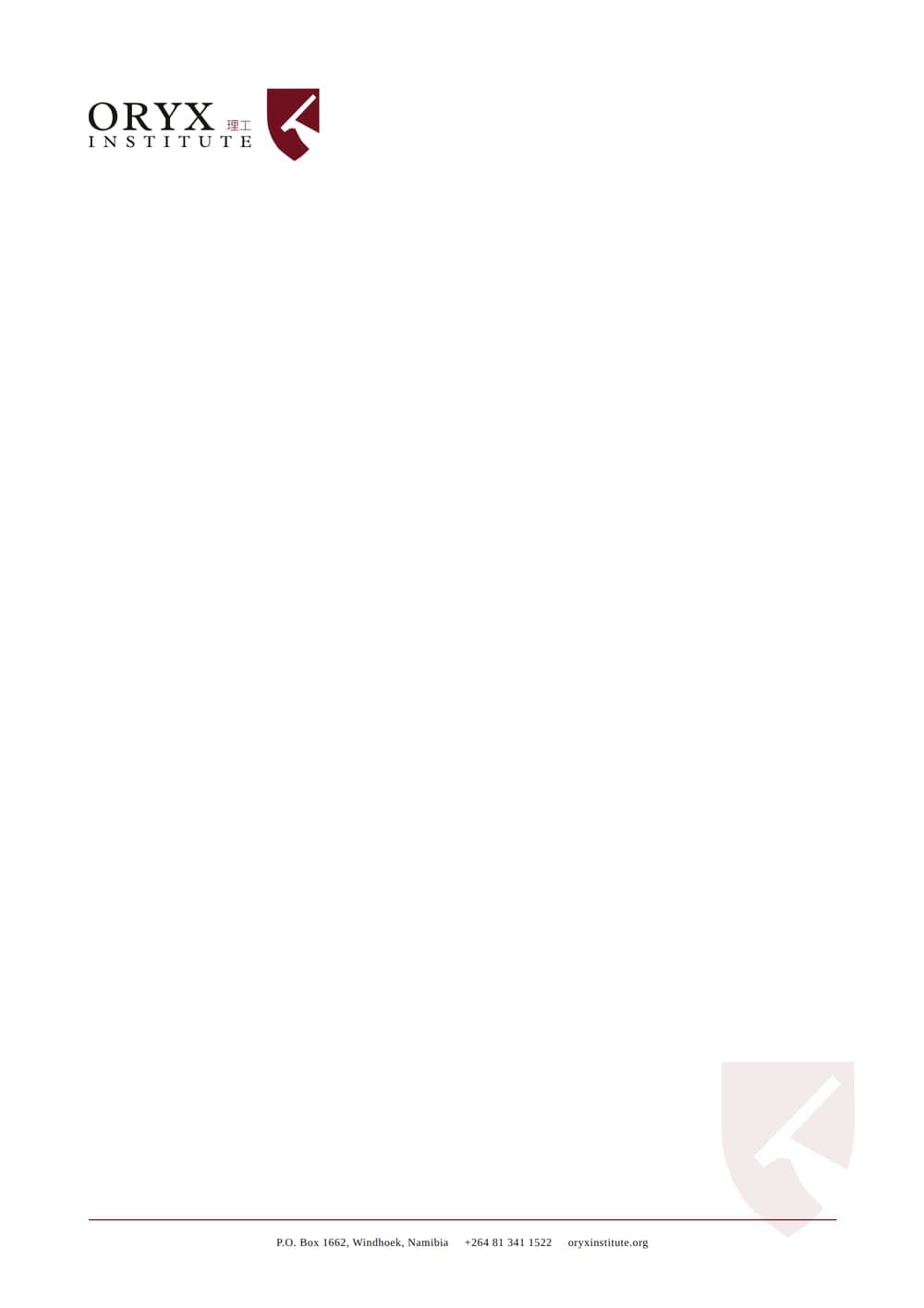 Oryx Institute letterhead
